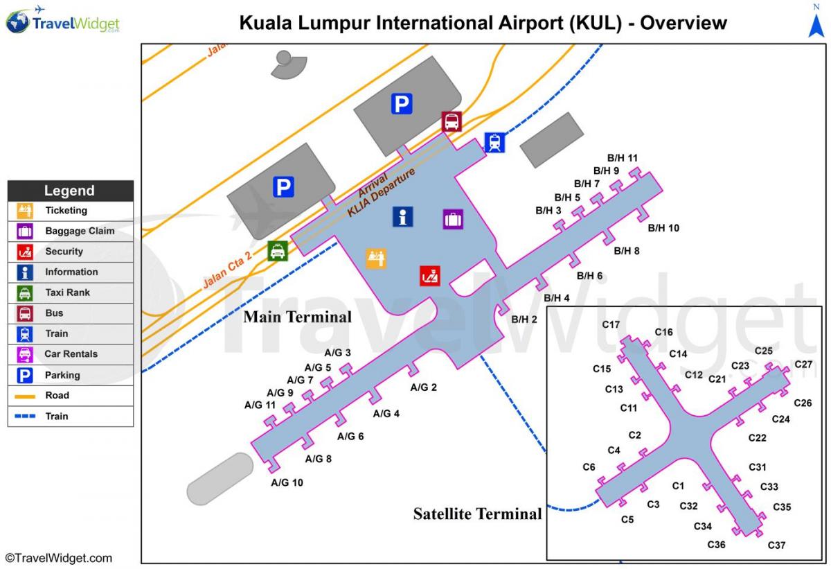 kuala lumpur, hlavné letisko terminálu mapu