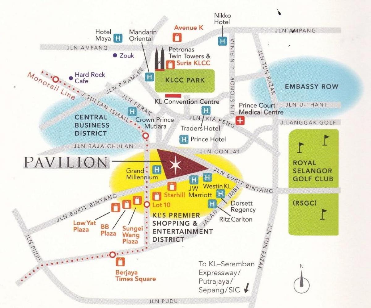 mapa pavilón nákupné centrum kuala lumpur