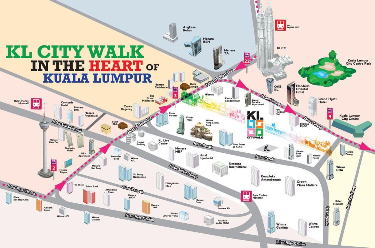 kuala lumpur pešia prehliadka mapu