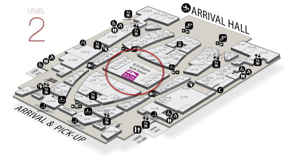 klia2 príchodu mapu