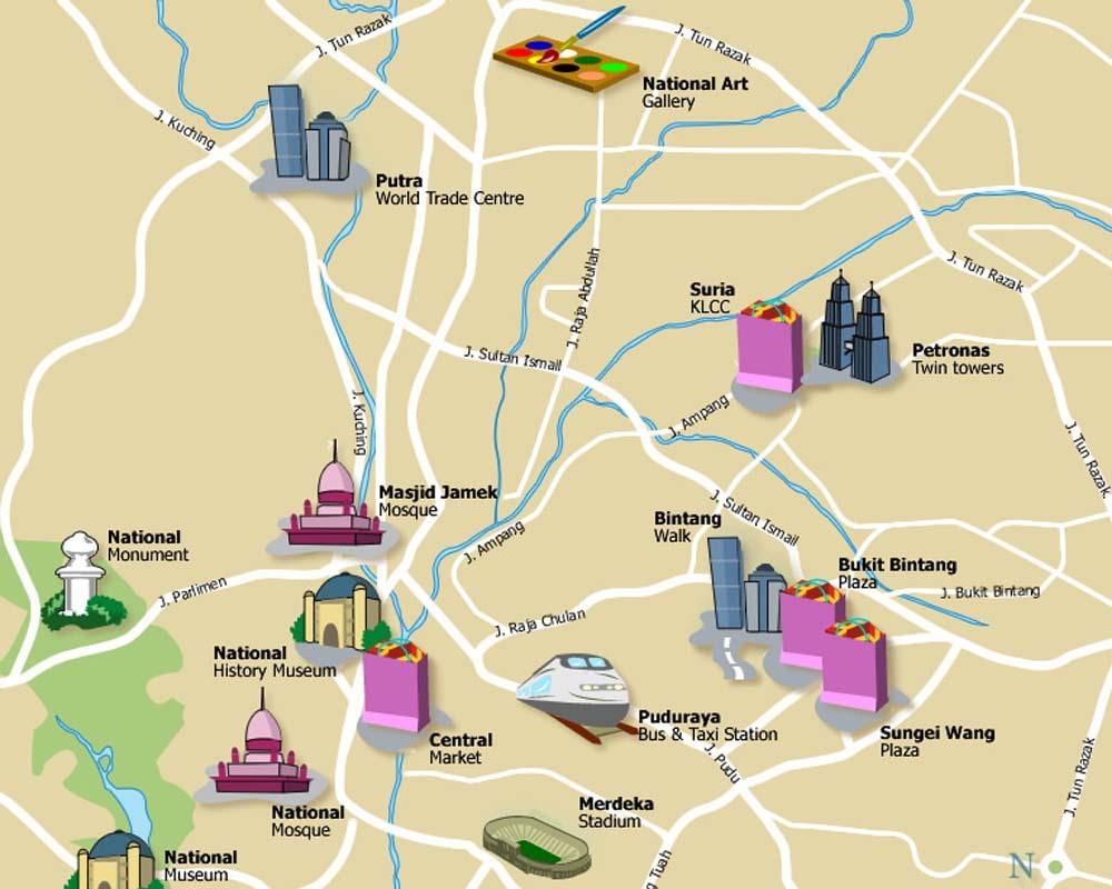 kuala lumpur turistických miestach mapu