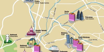 Kuala lumpur turistických miestach mapu